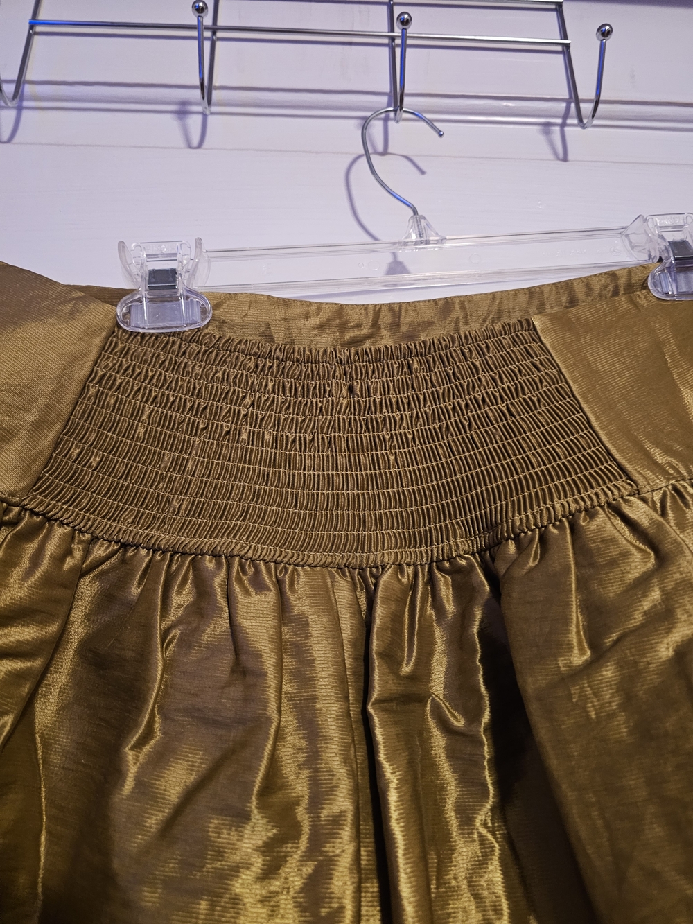 Scoop Tiered Ruffle Mini Skirt Olive Dust Gold Metallic Tafteta Size 16/18 XL - Picture 6 of 10
